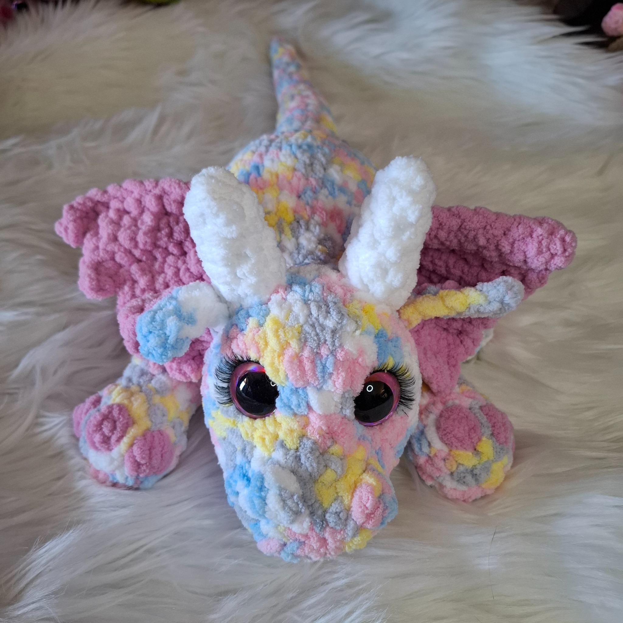 Handmade crochet dragon: pastel colours